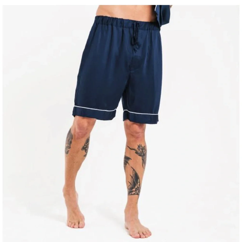 NEW ettitude mens sateen pj shorts‎ in blue